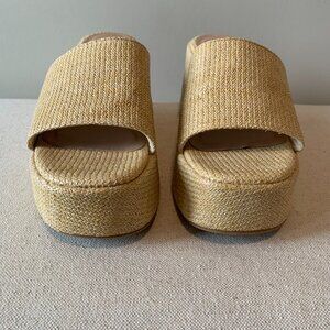 Shein Raffia Woven Platform Wedge Slide Sandals Size 9